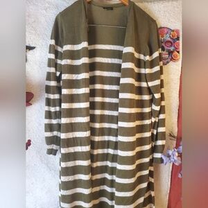 Talbots Olive and Cream Striped Cardigan